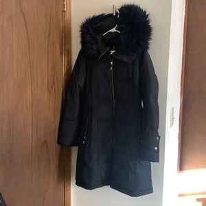 Long down winter coat with fur hood